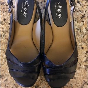 Softspots Women's Black Peep-Toe Slingback Flats